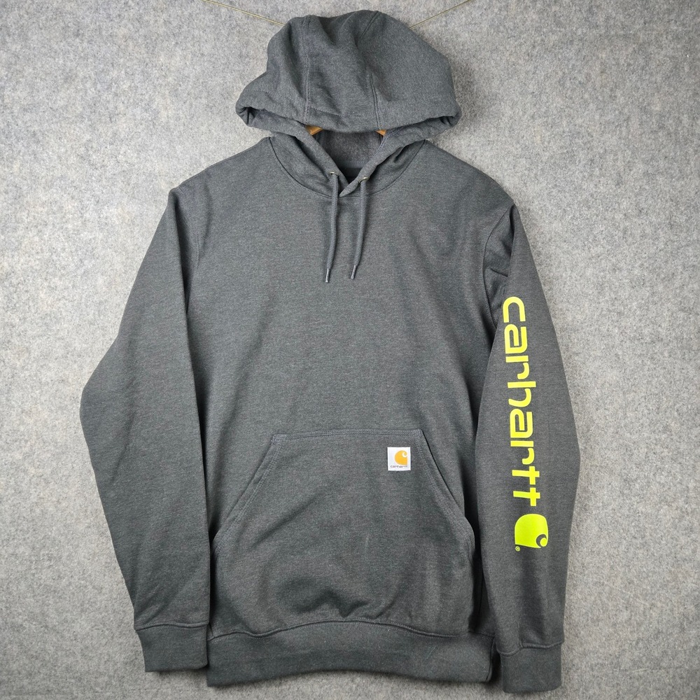 Carhartt Loose Fit Hoodie Mens S Gray Graphic Sweatshirt Sleeve Logo K288 NEW